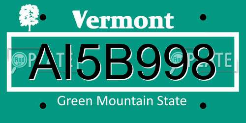 AI5B998 Vermont License Plate