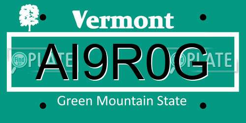 AI9R0G Vermont License Plate