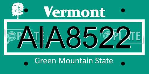 AIA8522 Vermont License Plate