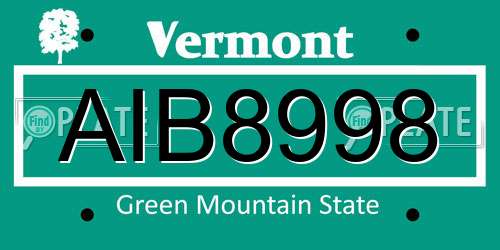 AIB8998 Vermont License Plate