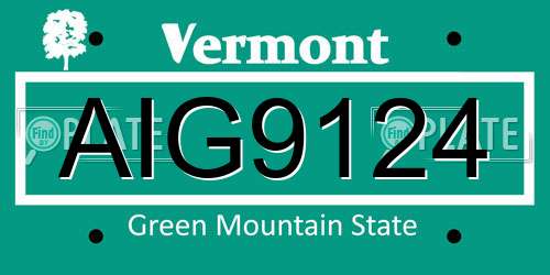 AIG9124 Vermont License Plate