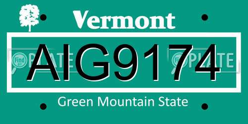 AIG9174 Vermont License Plate