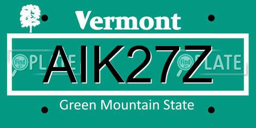 AIK27Z Vermont License Plate