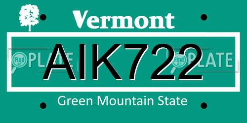 AIK722 Vermont License Plate