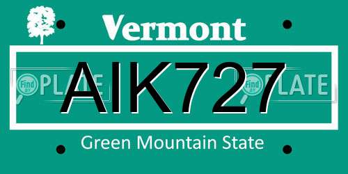 AIK727 Vermont License Plate