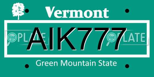 AIK777 Vermont License Plate