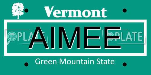 AIMEE Vermont License Plate
