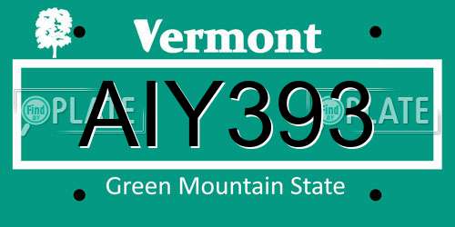 AIY393 Vermont License Plate