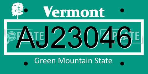 AJ23046 Vermont License Plate