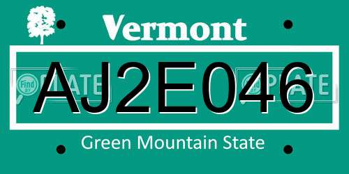AJ2E046 Vermont License Plate