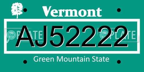 AJ52222 Vermont License Plate
