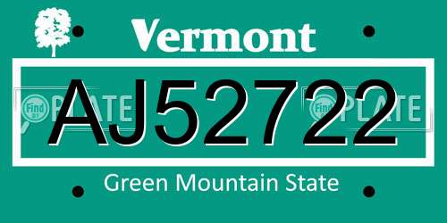 AJ52722 Vermont License Plate