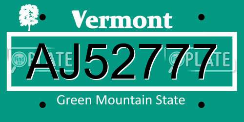 AJ52777 Vermont License Plate