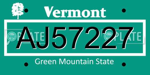 AJ57227 Vermont License Plate
