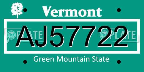 AJ57722 Vermont License Plate