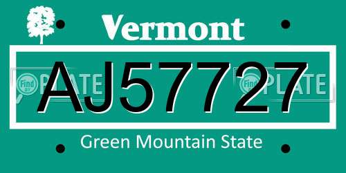 AJ57727 Vermont License Plate