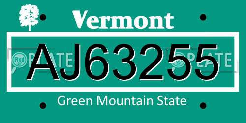 AJ63255 Vermont License Plate