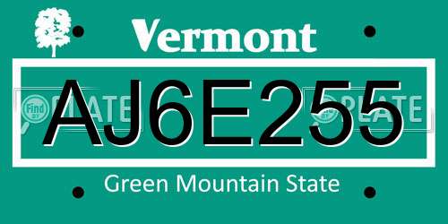 AJ6E255 Vermont License Plate