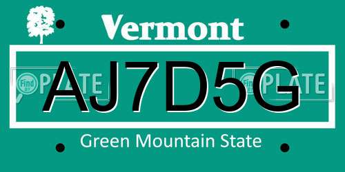 AJ7D5G Vermont License Plate