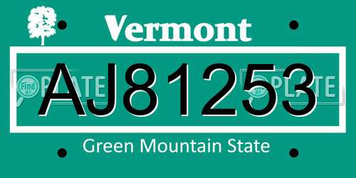 AJ81253 Vermont License Plate