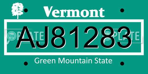 AJ81283 Vermont License Plate