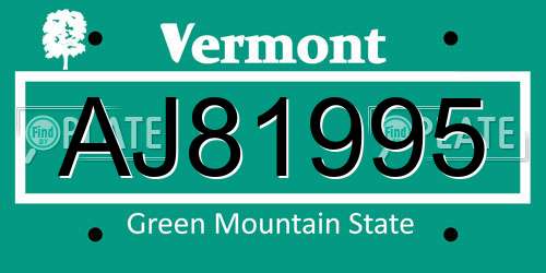 AJ81995 Vermont License Plate