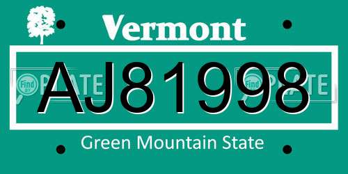 AJ81998 Vermont License Plate