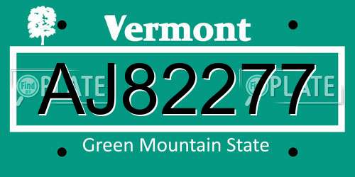 AJ82277 Vermont License Plate
