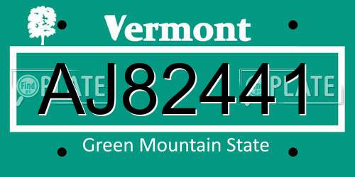 AJ82441 Vermont License Plate