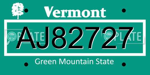AJ82727 Vermont License Plate