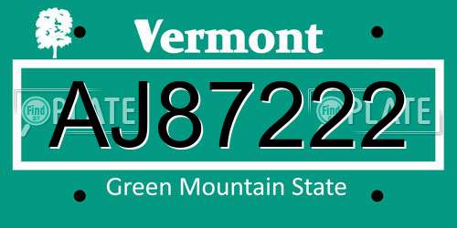 AJ87222 Vermont License Plate