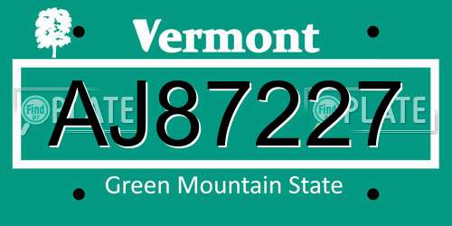 AJ87227 Vermont License Plate