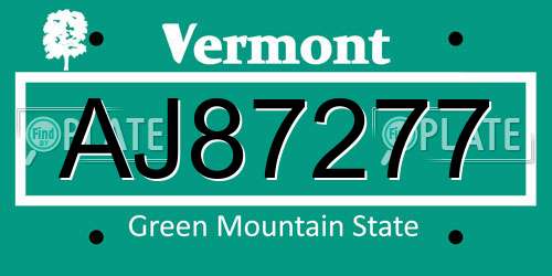 AJ87277 Vermont License Plate