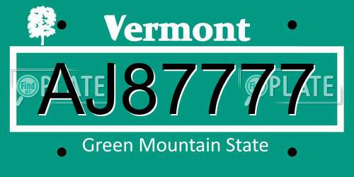 AJ87777 Vermont License Plate