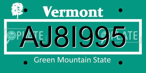 AJ8I995 Vermont License Plate