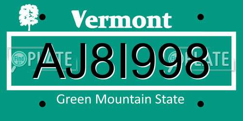 AJ8I998 Vermont License Plate