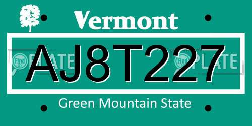 AJ8T227 Vermont License Plate