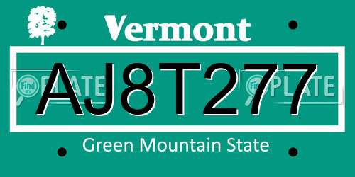 AJ8T277 Vermont License Plate