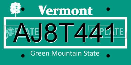 AJ8T441 Vermont License Plate