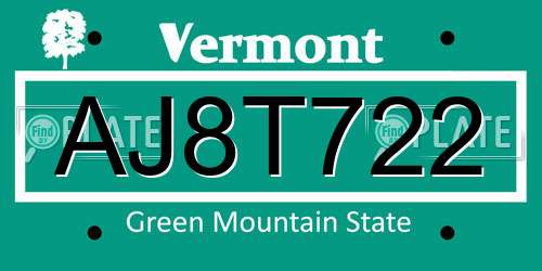 AJ8T722 Vermont License Plate
