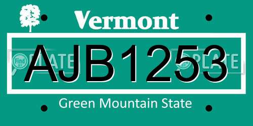 AJB1253 Vermont License Plate