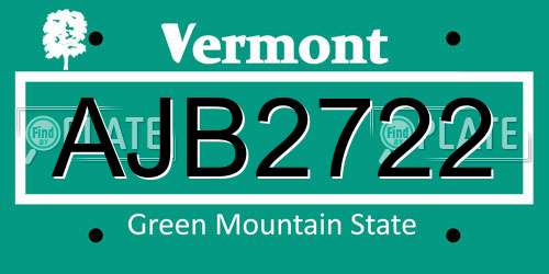 AJB2722 Vermont License Plate