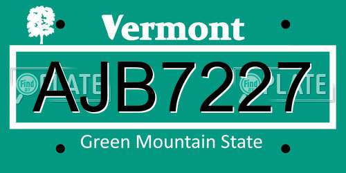 AJB7227 Vermont License Plate