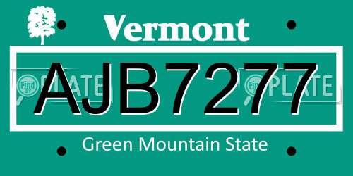 AJB7277 Vermont License Plate