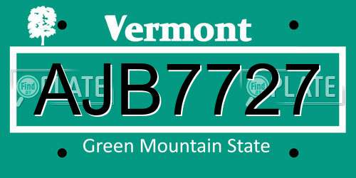 AJB7727 Vermont License Plate