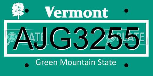 AJG3255 Vermont License Plate