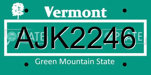 AJK2246 Vermont License Plate