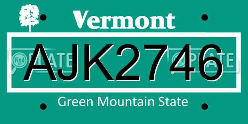 AJK2746 Vermont License Plate