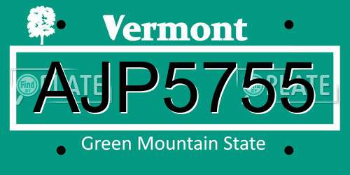 AJP5755 Vermont License Plate