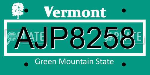 AJP8258 Vermont License Plate
